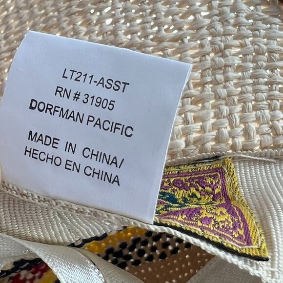 Scala Sun Hat Eloisa 100% Toyo Straw Wide Brim Multicolor Leather Chin Strap - Picture 10 of 14